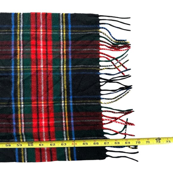 Plaid Scarf V Fraas Cashmink Germany Acrylic Black Red Fringe Unisex Retro - Picture 5 of 5